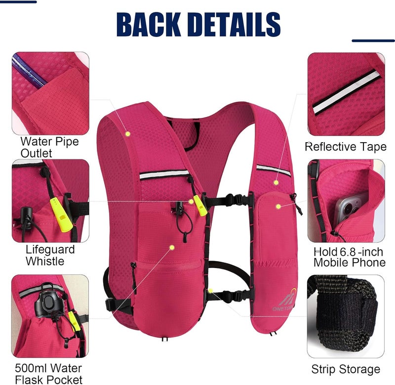 ONETOALL Running Vest for Women & Men, 6L Hydration Backpack with 2L Water Bladder, Lightweight Water Backpack for Trail Running, Marathon, Hiking, Cycling, Jogging, Adjustable Fit - Image 4